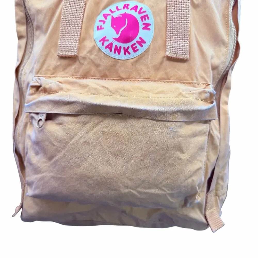 Fjällräven Kånken Classic Backpack Yellow Ochre Pink Logo Worn Strap 16L